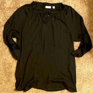 New York & Company Black Long Sleeved Shirt Blouse Lace Detail size M Medium